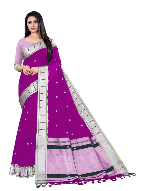 

VENISA Pink & Silver-Toned Woven Design Zari Pure Silk Saree