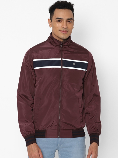 

Allen Solly Men Maroon & Navy Blue Striped Bomber Jacket
