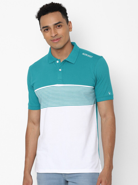 

Allen Solly Men Blue & White Striped Polo Collar T-shirt