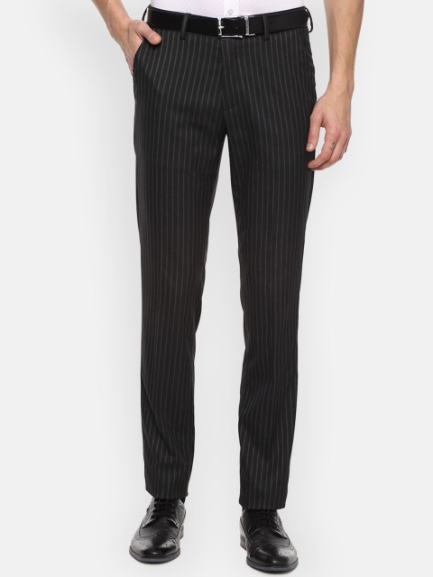 

Louis Philippe Men Black Striped Slim Fit Trousers