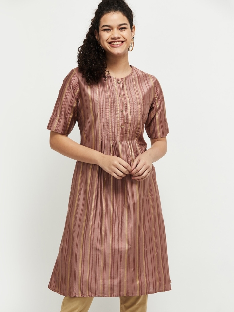 

max Women Pink & Gold-Toned Striped Kurta