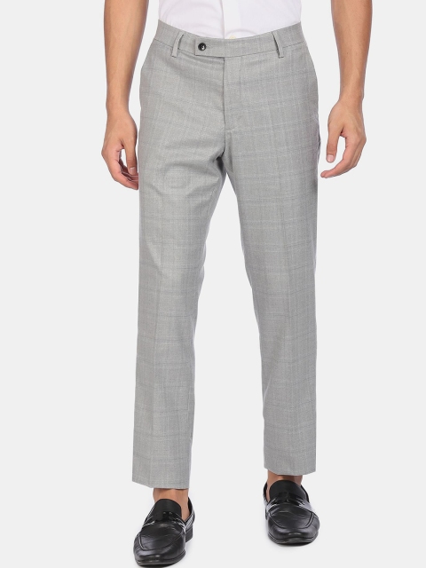 

Arrow Men Grey Checked Mid-Rise Regular-Fit Formal Trousers