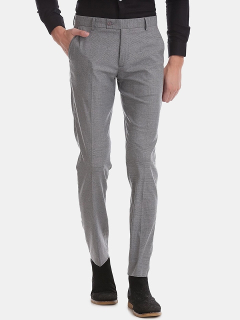 

Excalibur Men Grey Textured Slim Fit Trousers