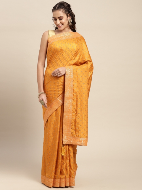 

Mitera Mustard Ethnic Motifs Mukaish Poly Silk Printed Saree With Blouse Piece