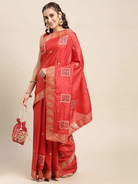 

Mitera Red Floral Embroidered Saree