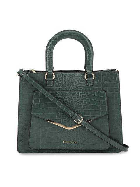 

Van Heusen Woman Green Crocodile Textured PU Structured Handheld Bag