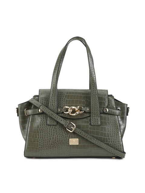 

Van Heusen Woman Olive Green Animal Textured PU Structured Handheld Bag with Fringed