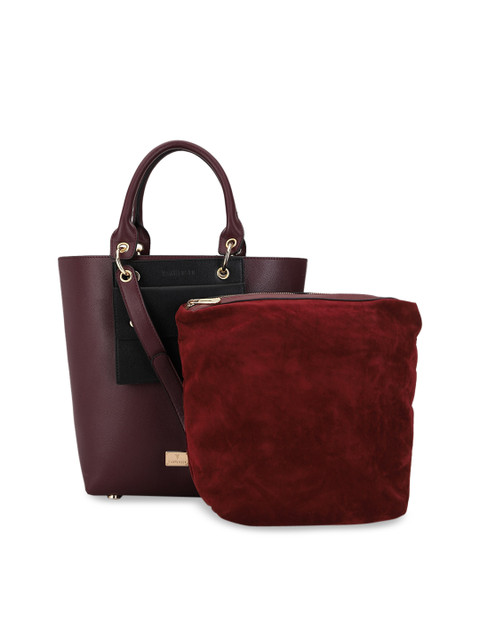 

Van Heusen Woman Maroon Colourblocked PU Shopper Handheld Bag