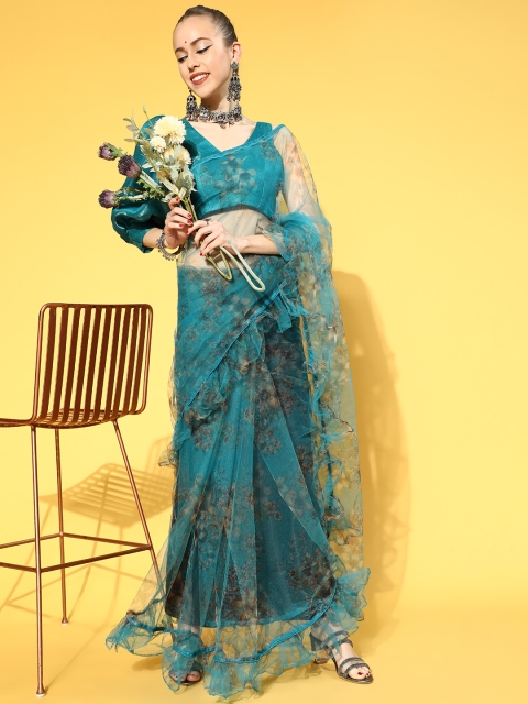

Tikhi Imli Floral Saree, Blue