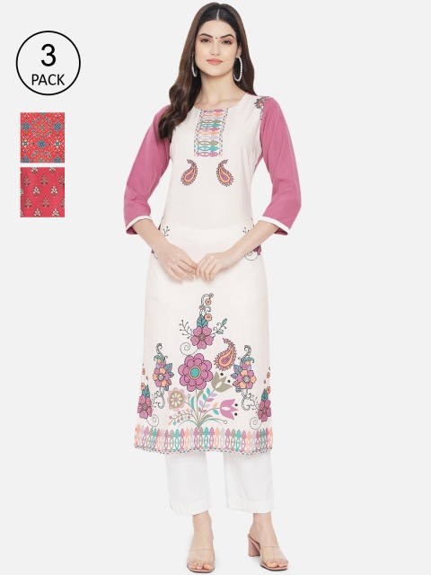

1 Stop Fashion Women Multicoloured Ethnic Motifs Printed Crepe Kurta Set Of 3, Multi
