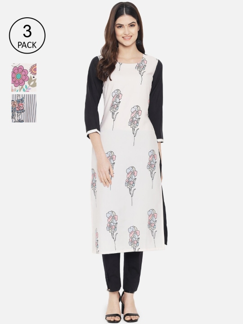 

1 Stop Fashion Women Multicoloured Floral Striped Crepe Kurta, Multi