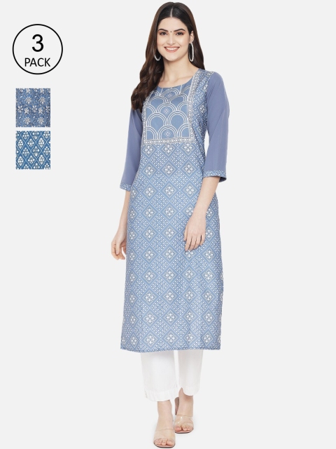 

1 Stop Fashion Women Multicoloured Floral Printed Thread Work Crepe Kurta, Multi