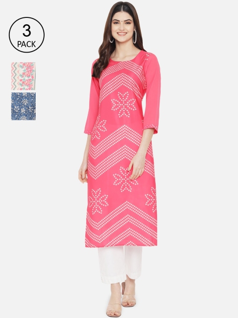 

1 Stop Fashion Women Pack of 3 Digital Printed Crepe Kurta, Multi