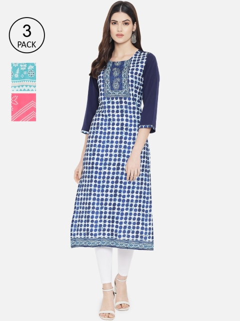 

1 Stop Fashion Women Pack of 3 Multicoloured Checked Crepe Kurta, Multi