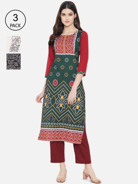 

1 Stop Fashion Women Set of 3 Multi Printed Crepe Kurta