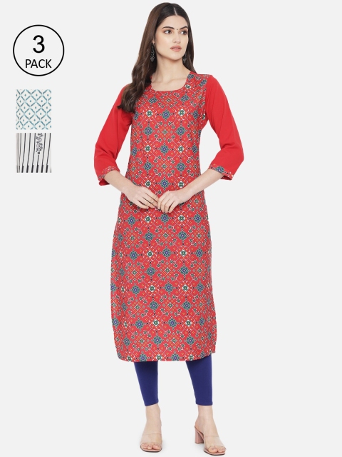 

1 Stop Fashion Women Multicoloured Pack of 3 Printed Crepe Kurta, Multi