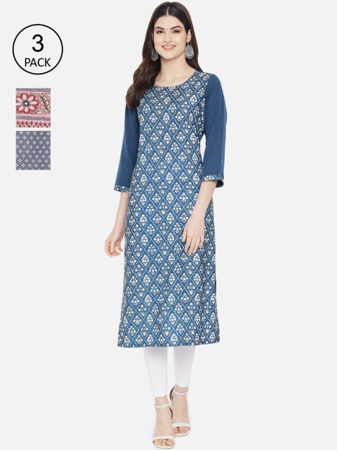 

1 Stop Fashion Women Multicoloured Ethnic Motifs Printed Thread Work Crepe Kurta, Multi