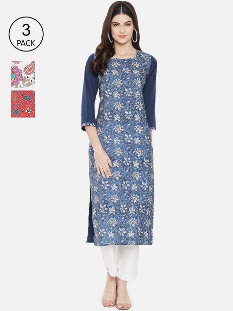 

1 Stop Fashion Women Multicoloured Floral Printed Thread Work Crepe Kurta, Multi