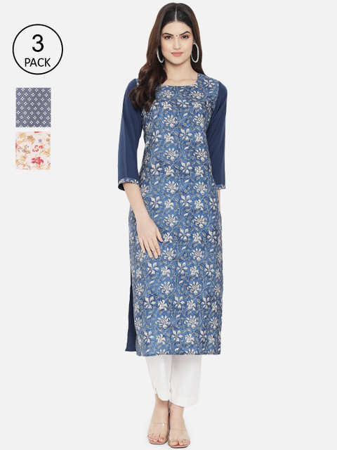 

1 Stop Fashion Women Multicoloured Floral Printed Thread Work Crepe Kurta, Multi
