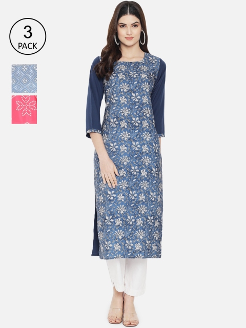 

1 Stop Fashion Women Pack of 3 Digital Printed Crepe Kurta, Multi
