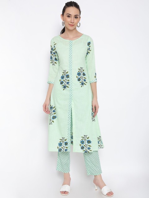 

MARC LOUIS Women Green Printed Pure Cotton Kurta with Trousers