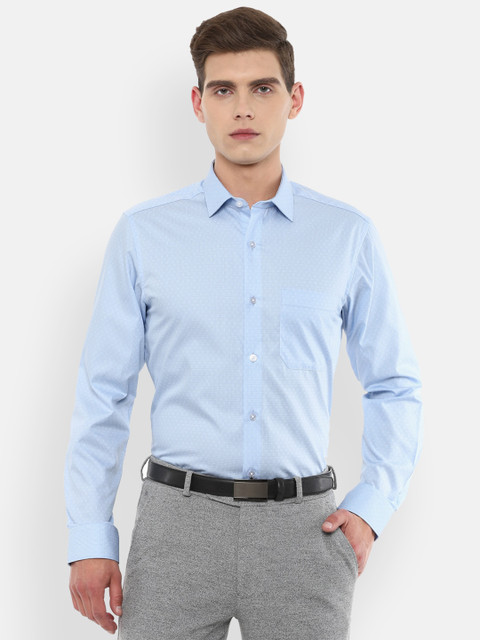 

Louis Philippe Men Blue Slim Fit Micro Checks Printed Pure Cotton Formal Shirt