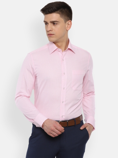 

Louis Philippe Men Pink Checked Slim Fit Pure Cotton Formal Shirt