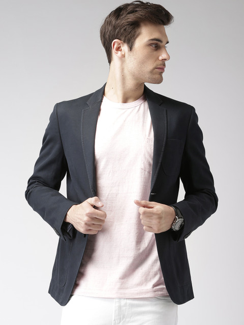 

Mast & Harbour Men Navy Regular Fit Single-Breasted Casual Blazer, Navy blue