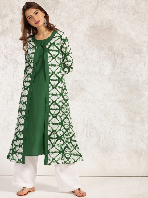 

Anouk Women Green & White A-Line Kurta with Jacket Set