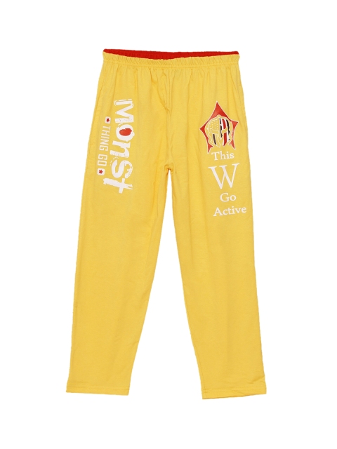 

Fashionable Boys Yellow & White Printed Regular Fit Pure Cotton Track Pants