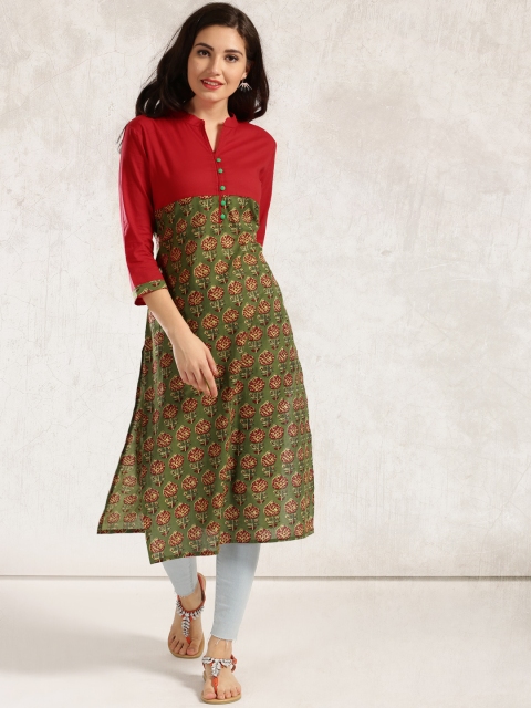 

Anouk Women Red & Green Printed A-Line Kurta