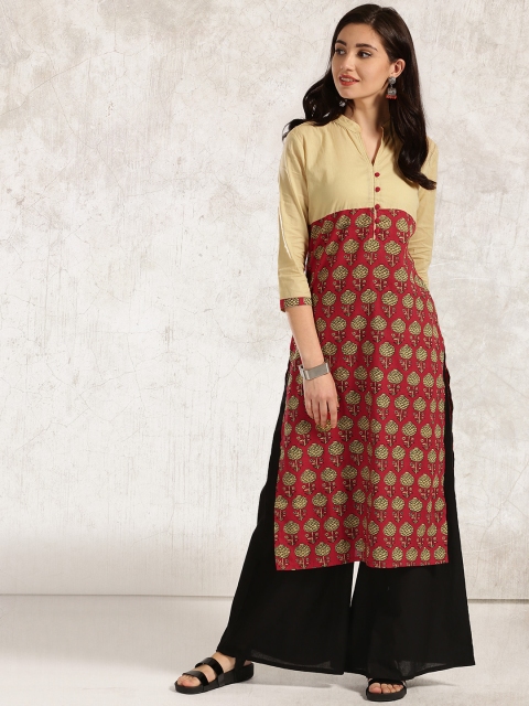 

Anouk Women Maroon & Beige Printed Straight Kurta