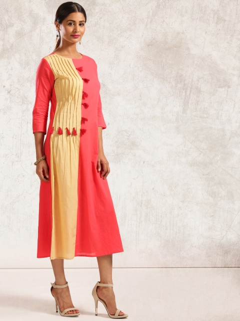 

Anouk Red & Yellow Colourblocked A-Line Kurta