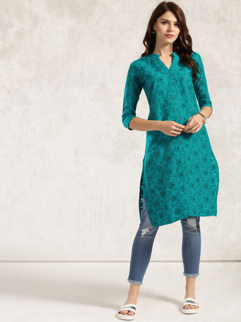 

Anouk Blue Woven Design A-Line Kurta