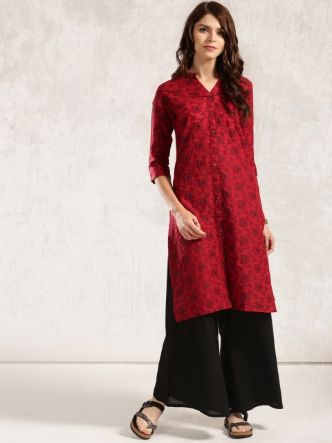 

Anouk Women Red Woven Design Straight Kurta