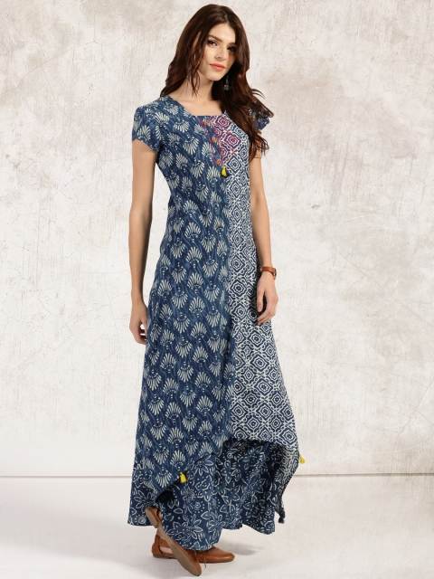 

Anouk Women Navy Blue & Off-White Printed Asymmetric A-Line Kurta