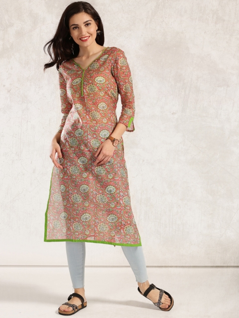 

Anouk Women Peach-Coloured Printed A-Line Kurta