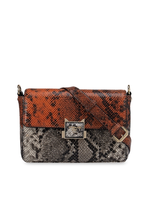 

Da Milano Orange Animal Printed Leather Structured Satchel