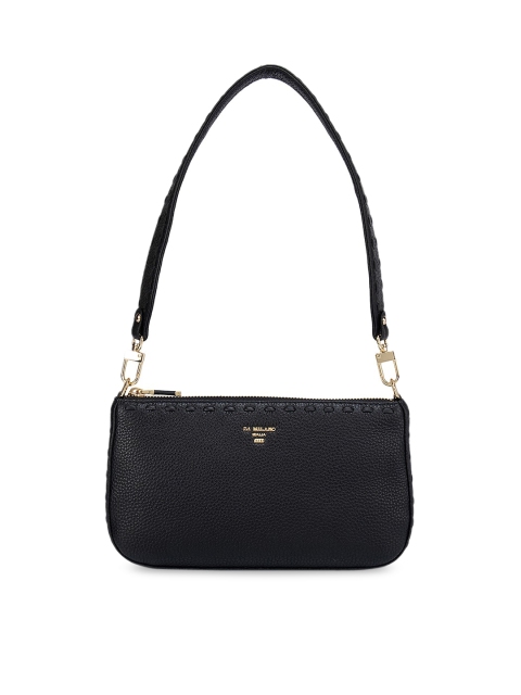 

Da Milano Black Leather Structured Shoulder Bag with Quilted