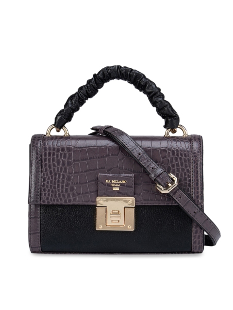 

Da Milano Grey Crocodile Textured Leather Structured Handheld Bag