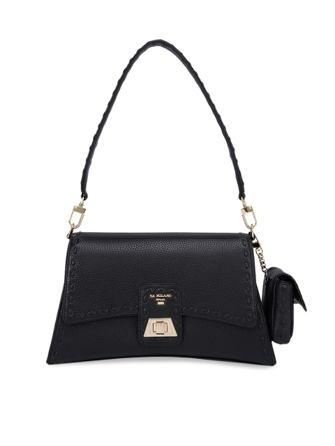

Da Milano Black Leather Structured Sling Bag with Quilted