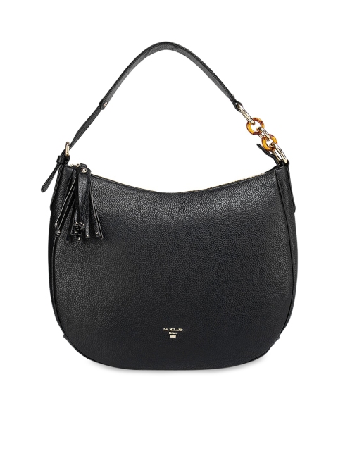 

Da Milano Black Half Moon Hobo Bag With Tasselled