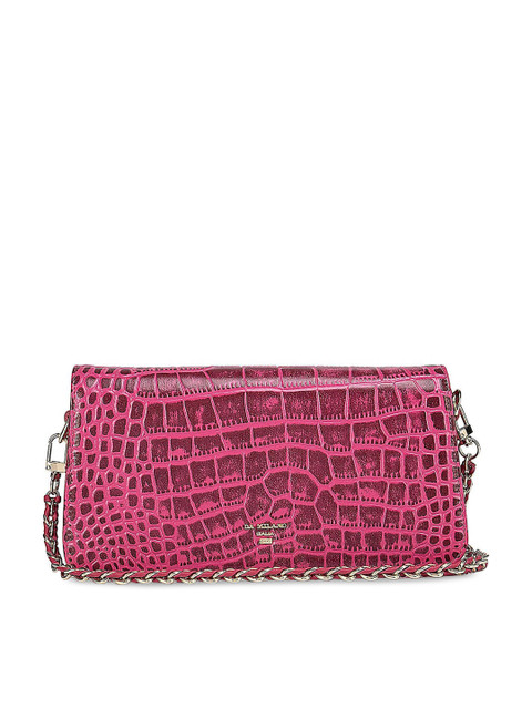 

Da Milano Pink Animal Textured Leather Structured Sling Bag