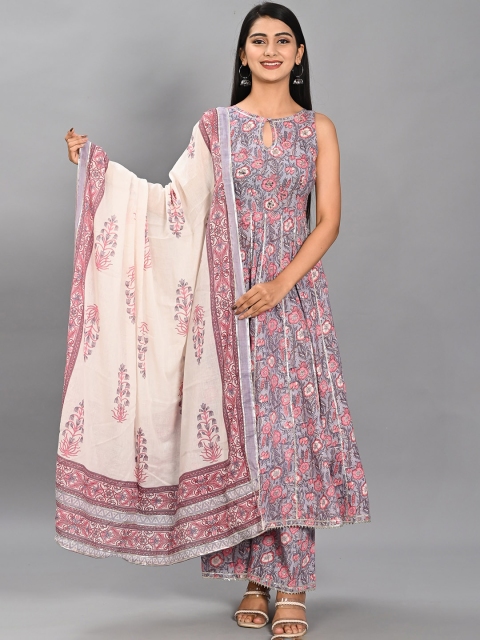 

Bavaria Women Lavender Floral Printed Empire Pure Cotton Kurta with Palazzos & With Dupatta