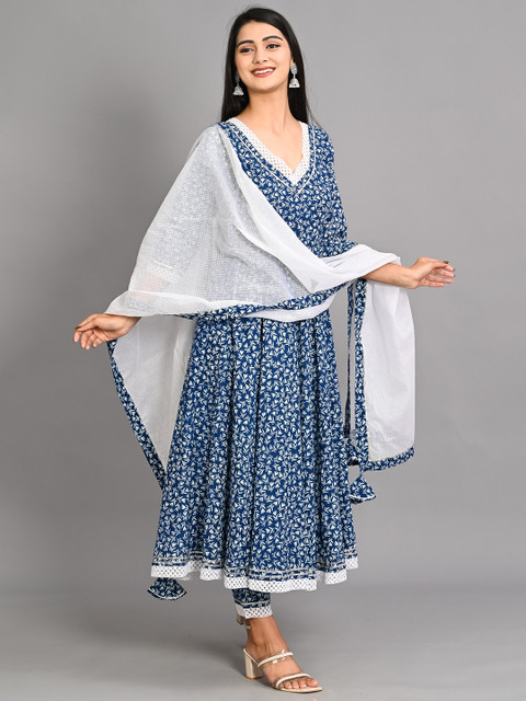 

Bavaria Women Blue Floral Printed Pure Cotton Kurta with Trousers & With Dupatta