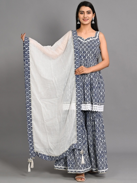 

Bavaria Women Blue Pure Cotton Kurta with Palazzos & With Dupatta