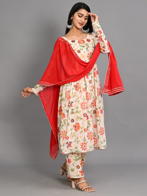 

Bavaria Women Off White Floral Printed Empire Kurta with Palazzos & With Dupatta