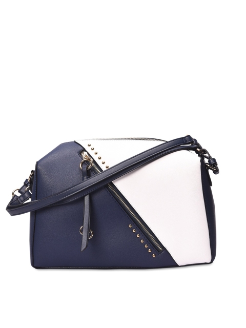 

Pavers England Navy Blue & White Colourblocked Structured Shoulder Bag