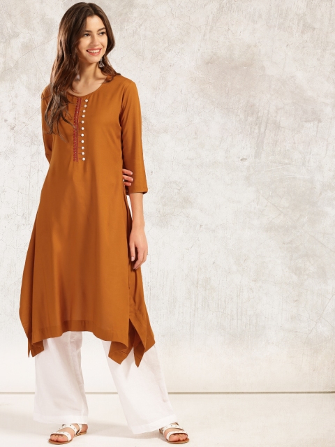 

Anouk Rust Orange Solid A-Line Kurta