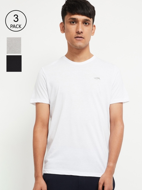

max Men Black & White Pack Of 3 Solid Cotton Lounge T-shirts